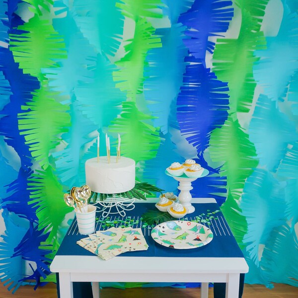 Shark/Ocean Paper Fringe Streamers | Set of 2 | Fringe Backdrop | Custom Backdrop | Party Decor | Custom Party Decorations | Tissue Paper