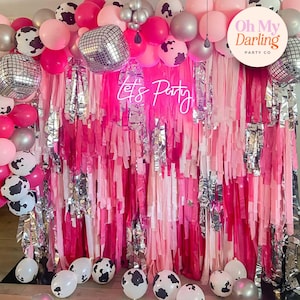 Pink and Silver Fringe Backdrop: Handmade Plastic Streamer Wall Party Decor, Fringe Backdrop, Streamer Decor, Party Decor