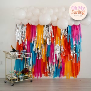 Customizable Event Fringe Backdrop – Hot Pink and Turquoise for Summer Pool Parties, Fiesta Theme & Event Celebrations, Streamer Wall