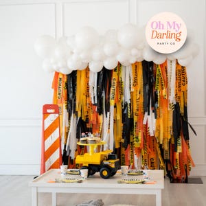 I Dig Being, Construction Birthday Backdrop, Dump Truck Digger Zone Birthday Photography Backdrop Birthday, Black Yellow Streamer Wall
