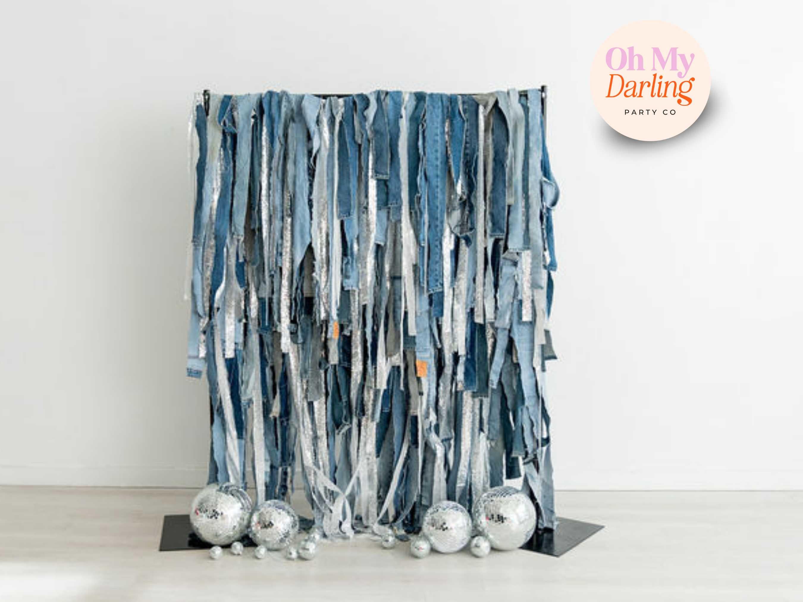 Denim & Diamonds Party Backdrop, Denim Fringe Backdrop