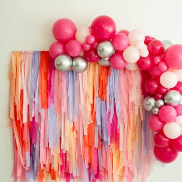 Fries Before Guys Fringe Backdrop - Pink and Purple Bachelorette Decor, Photo Booth Wall Hanging