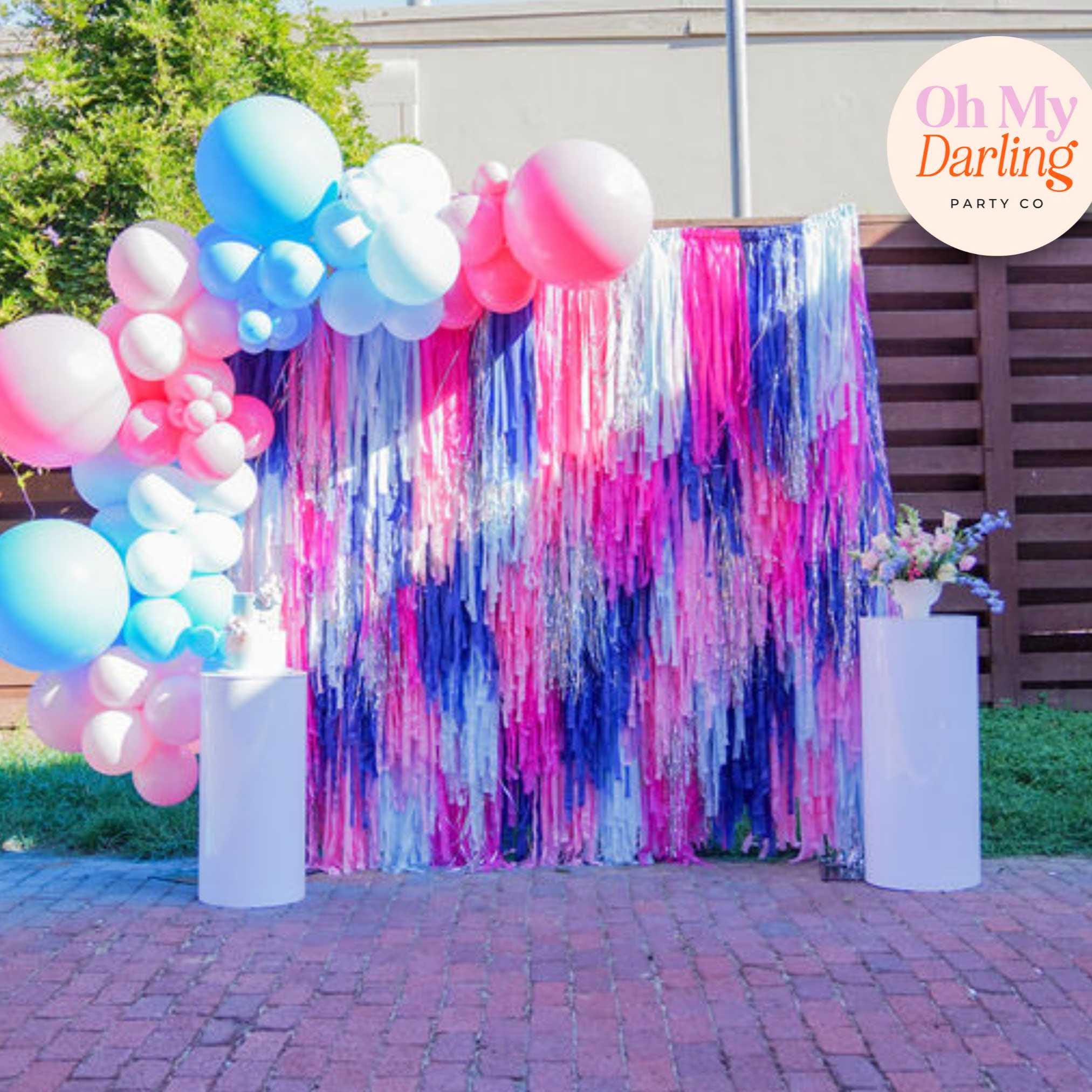 Handmade Plastic Fringe Backdrop: Blue & Pink Gender Reveal Decor