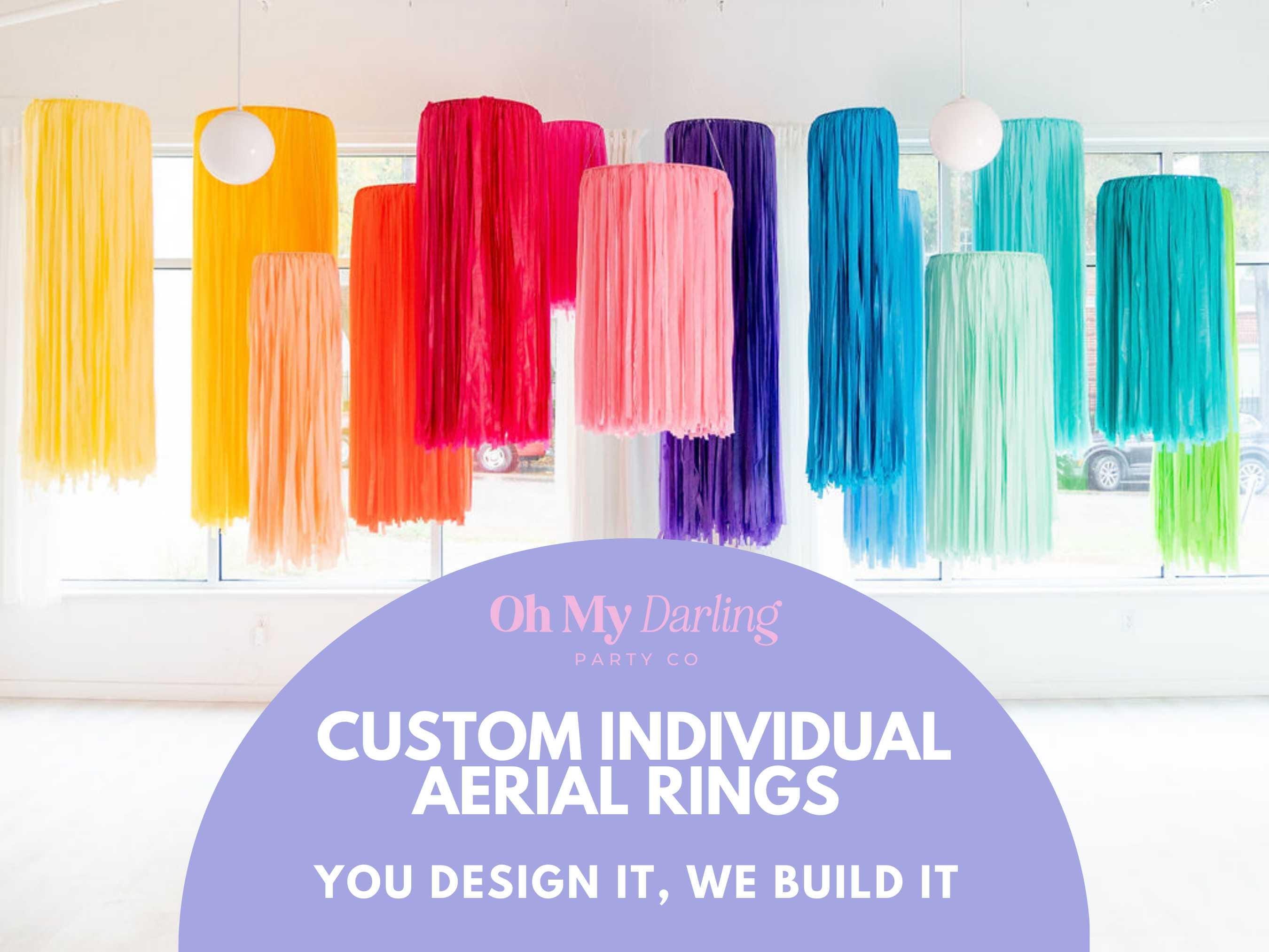 Overhead Rings, Ceiling Chandeliers - Fringe Ceiling install fringes- fringes - wedding decorations -  aerial decorations -  party backdrop