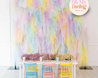 Handmade Pastel Rainbow Tulle Backdrop: Elegant Party Decor, Tassel Decor, Party Decor, Party Decor