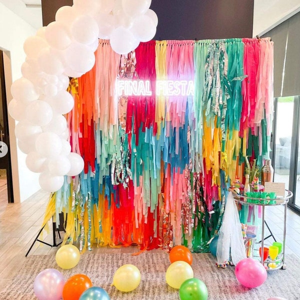 Custom Fringe Backdrop Anthropologie Party Anthro Inspired Party Layered Fringe Backdrop Modern Rainbow Party Colorful Party Fringe Garland