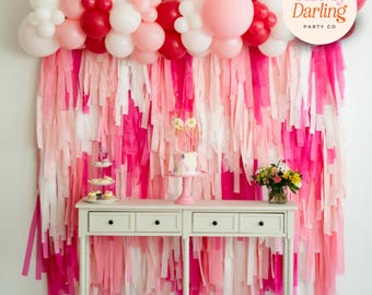Pink and White Party Decor for Girls&#39; Birthday Party Celebrations, Customizable Event Backdrops & Themed Party Decor, Streamer Wall