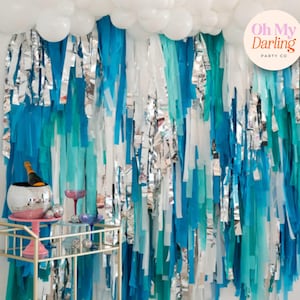 Disco Fringe Backdrop – Blue Theme for Bachelorette Parties, Greek Islands Inspired Decor & Summer Event Celebrations, Streamers for Party
