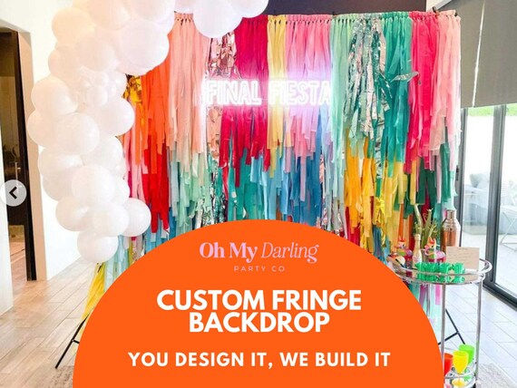 Just Peachy Fringe Backdrop exclusive at Oh My Darling Party Co Fringe wall backdrop (does not include balloons) display picture 1