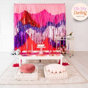 Streamer Wall – Cupid’s Soirée Theme with Pink and Purple for Valentine’s Parties, Girl Birthday Celebrations & Event Decor, Tassel Decor