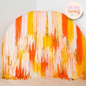 Orange Theme Fringe Backdrop: Handmade Plastic Streamer Party Decor, Streamers for Party, Party Decor