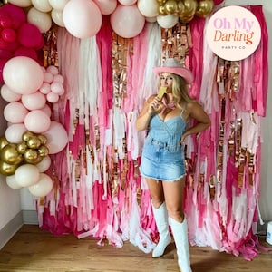 Pink and Rose Gold Backdrop – Disco Cowgirl Party Decor for Bachelorette Celebrations, Western Themed Events & Custom Party Backdrops