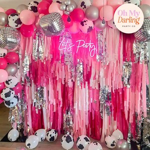 Pink & Silver Fringe Backdrop: Handmade Party Photo Booth Decor, Party Decor