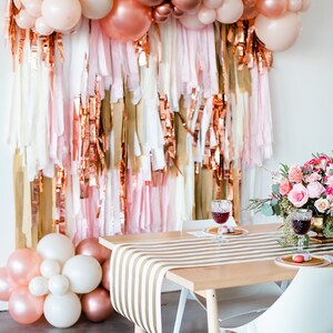 Pink White Rose Gold party backdrop/bridal shower party backdrop/custom backdrop for birthday parties | Fringe Backdrop | Streamer Wall