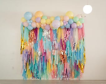Pastel Rainbow Fringe Backdrop - Baby Shower and Easter Party Decor, Photo Booth Wall Hanging