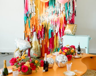 Dazed & Engaged Decorations Fringe Backdrop for Coachella Party Decor - Personalized Hippie Party Decor - Boho Streamer BackdropFringe