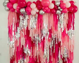 Pink backdrop / its a girl/ plastic streamers/baby shower backdrop fringes light color rainbow party decorFringe Backdrop | Streamer Wall