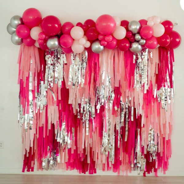 Pink backdrop / its a girl/ plastic streamers/baby shower backdrop fringes light color rainbow party decorFringe Backdrop | Streamer Wall