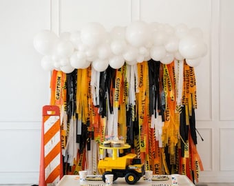 Construction Zone Fringe Backdrop - Black and Yellow Boys Birthday and Retirement Decor, Photo Booth Wall Hanging
