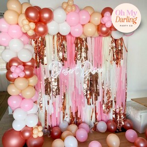 Pink and Rose Gold Fringe Decor for Bachelorette Parties, Bridal Showers & Custom Event Backdrops - Rose All Day Fringe Backdrop