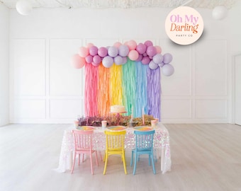Pastel Rainbow Fringe Backdrop: Handmade Plastic Streamer Party Decor