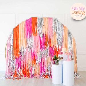 Pink & Orange Semi-Circle Fringe Backdrop for Retro Party Photo Booth Decor