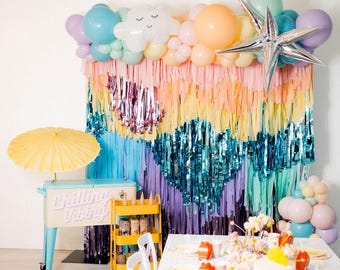 Pastel Rainbow Fringe Backdrop - Handmade Party Decor for Kids Birthday & Baby Shower, Photo Booth Wall Hanging Streamers