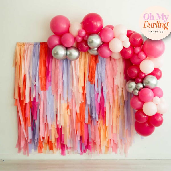 Pink & Purple Fringe Backdrop: Handmade Party Photo Booth Decor, Fringe Garland, Tassels Decor, Party Decor