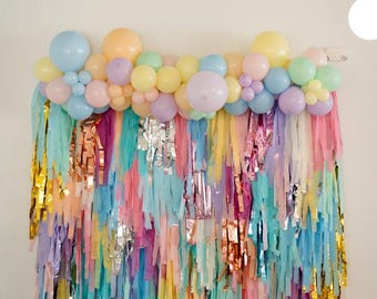 Soft Rainbow Fringe Backdrop - Girls 1st Birthday and Bridal Shower Decor, Photo Booth Wall Hanging