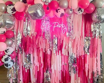 Doll Party Pink Plastic Fringe Backdrop.| Pink Party Fringe Backdrop | Girly Party | Girly Bedroom Decor | Bachelorette Party Decor