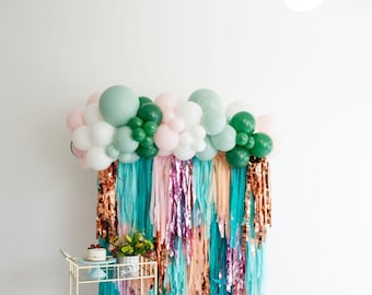 Seaside Fringe Backdrop - Pastel Mermaid and Under the Sea Party Decor, Photo Booth Wall Hanging, Supplies