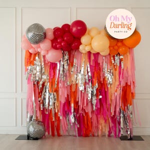 Personalizable Pink & Orange Fringe Backdrop, Pink Party, 70&#39;s Party, Bachelorette Party Party Backdrops , Fringe, Streamers , Party Decor
