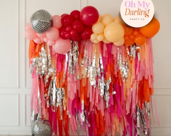 Personalizable Pink & Orange Fringe Backdrop, Pink Party, 70&#39;s Party, Bachelorette Party Party Backdrops , Fringe, Streamers , Party Decor