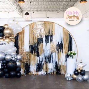 Handmade Plastic Fringe Backdrop: Black and Gold Party Photo Booth Decor, Streamers for Party, Party Decor