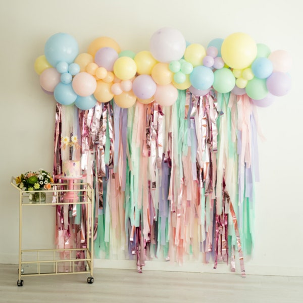 Pastel Butterfly Rainbow Garland Butterfly Birthday Party Fringe Arch Pastel Rainbow Birthday Party Decorations DIY Arch Party KitFringe