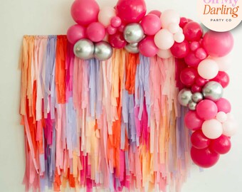 Pink and Peach Backdrop – Little Girl Birthday Decor with Fringe and Streamers for Kids Parties & Event Celebrations, Fringe Garland