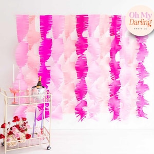 Pink Crepe Paper Backdrop: Bridal Shower Party Decor, Fringe Banner, Tassel Backdrop, Party Decor