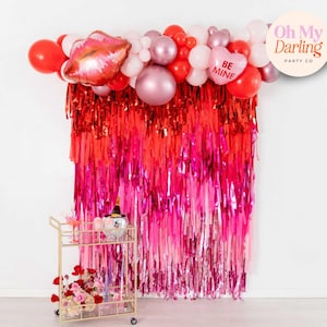 Fringe Backdrop – Red and Pink Streamers for Birthday, Valentine&#39;s Day Parties & Customizable Event Decor, Fringe Wall , Fringe, Streamers