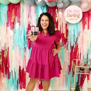 Under The Tree Christmas Backdrop – Pink and Mint Fringe Streamer Wall for Holiday Office Parties & Event Decor , Fringe, Streamers