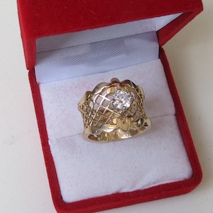 EN VENTE vintage 14 carats dames diamant bague/anneau percé/alliance/0,45 carat diamant