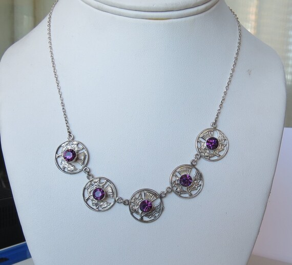 Vintage Silver Scottish Thistle Necklace/1950-60s