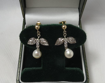 Vintage 14K Pearl & Diamond Drop Earrings