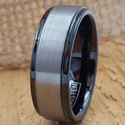 Mens Wedding Band Black Ring 8mm Tungsten Ring Women - Etsy