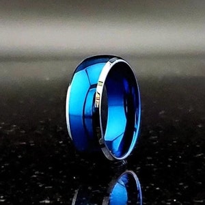 High Gloss Blue Tungsten Wedding Band: Scratch Resistant Comfort Fit