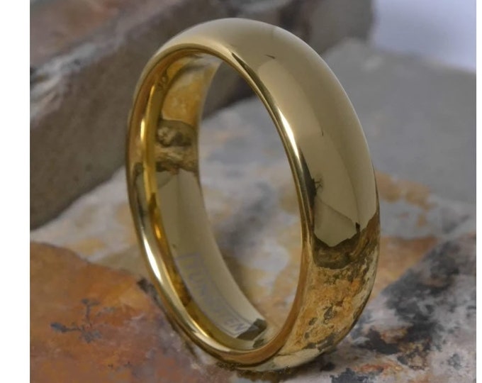 14K Gold Plated Tungsten Mens Wedding Band, 6mm Comfort Fit