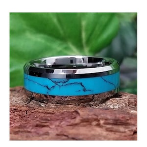 Tungsten Ring with Turquoise Inlay: Southwest Wedding Band