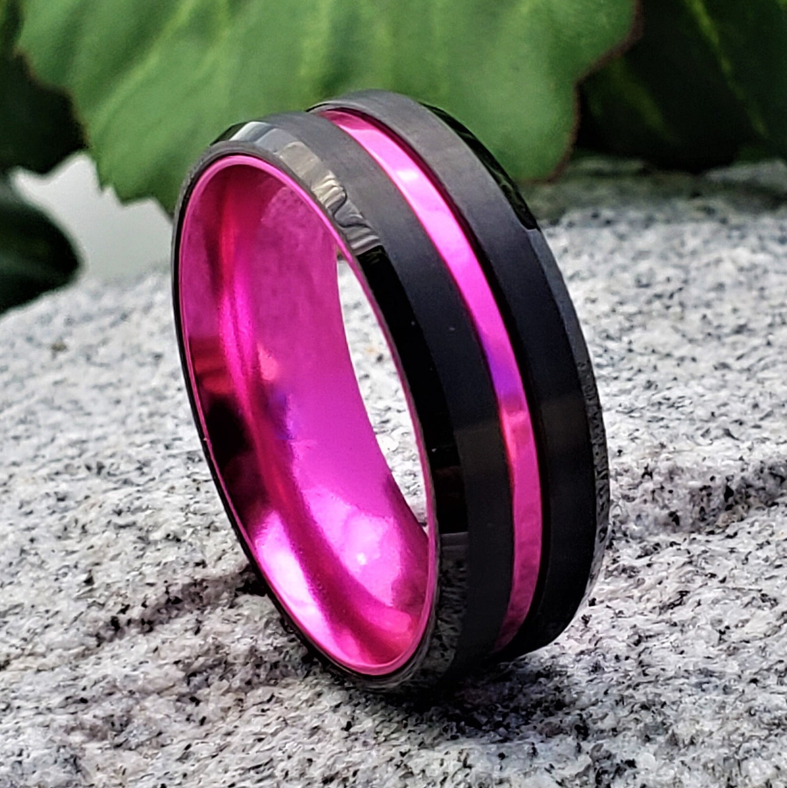 Hot Pink Tungsten Wedding Band Tungsten Ring Pink Tungsten Etsy