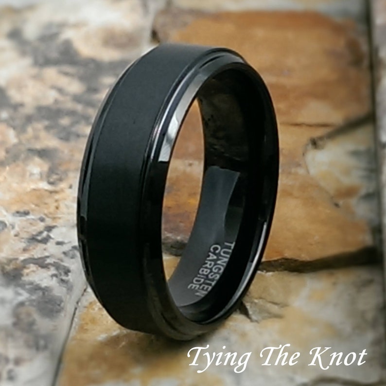 Personalized Engraving Black Wedding Band Promise Ring Z147 Tungsten Black Wedding Band Mens Tungsten Ring Mens Tungsten Wedding Band