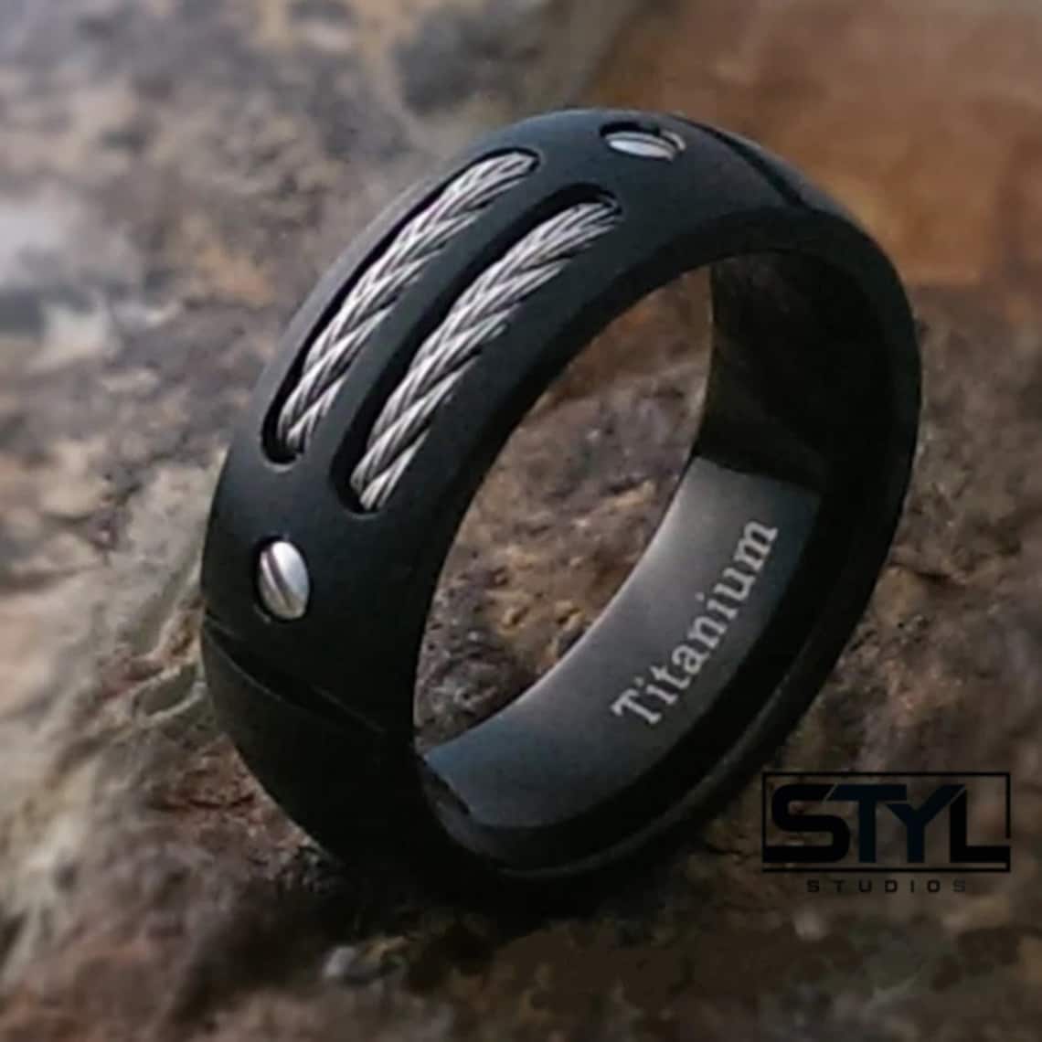 Titanium Ring Black Ring Mens Ring Wedding Ring Stainless image 1