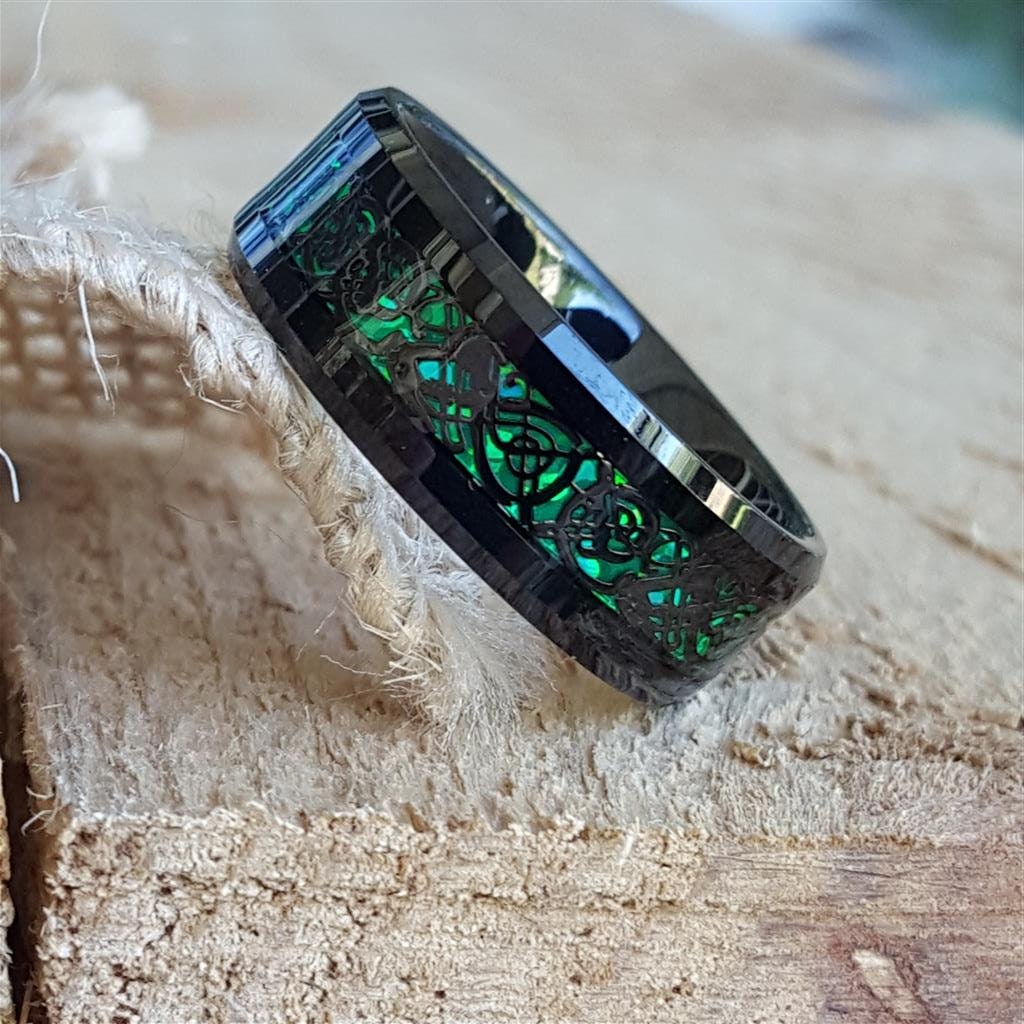 Tungsten Ring Mens Tungsten Wedding Band Green Wedding Band Etsy